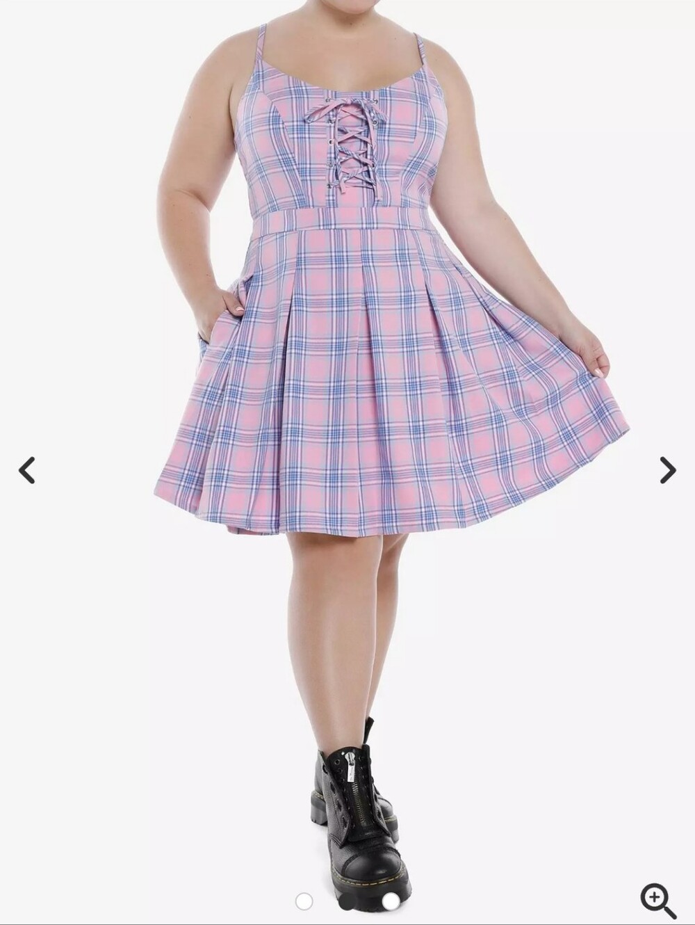 Hot Topic Pink & Purple Plaid Lace-Up Dress Plus Size